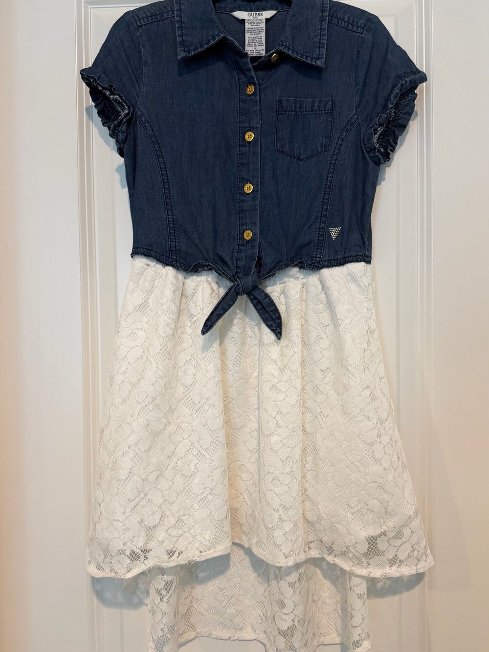 Guess Navy Chambray Top with White Lace Skirt Dress